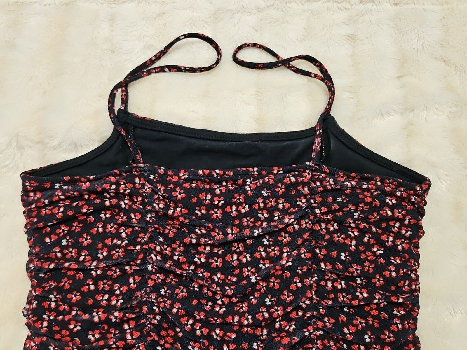 Abercrombie & Fitch Black & Red Floral Ruched Spaghetti Straps Dress Sz S
