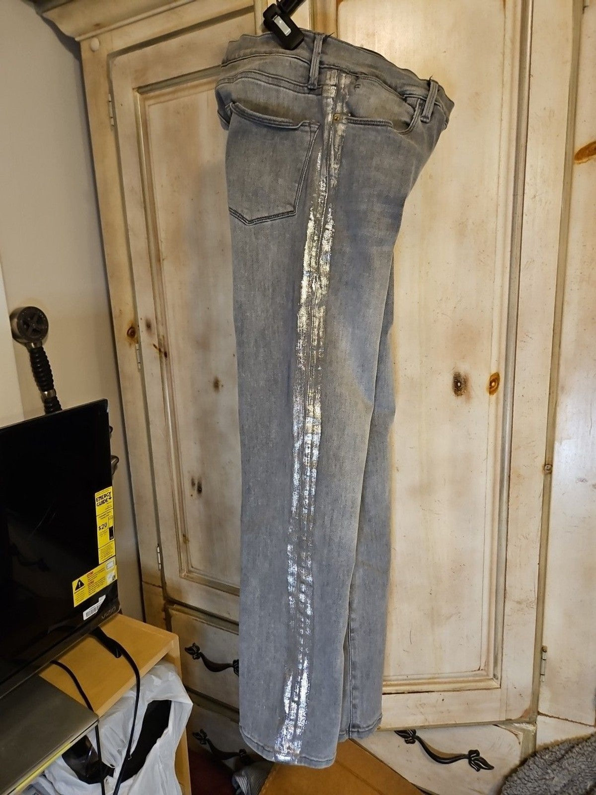 Frame Le High Straight Field Foil Tux Gray Womens Ankle Jeans Sz 25
