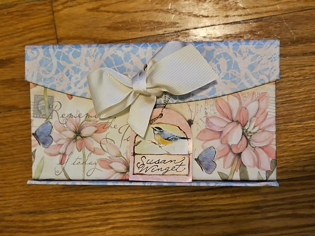 Elegant Storage Box Blue & Pink Floral Butterly Theme With Bow Accent