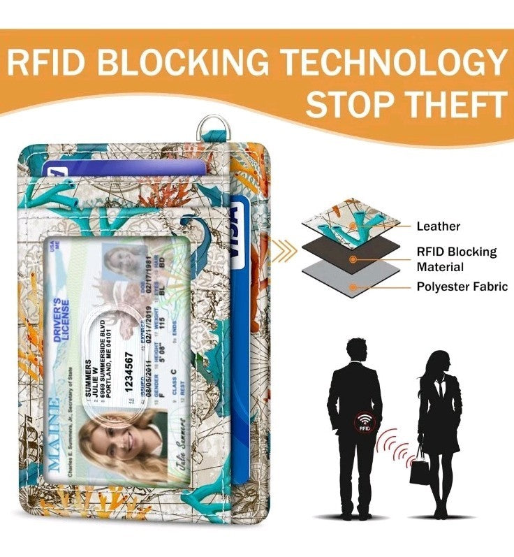NWOT Sea Turtle RFID Credit Card Holder Wallet Women ID Window Keychain