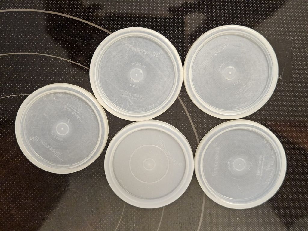 Set Of 5 Vintage Tupperware Parfait Cups Smoke Grey With Lids #754 & #296 EUC