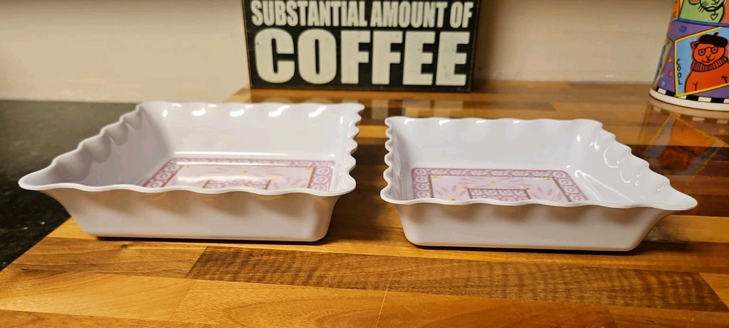 Set of 2 Temptations By Tara Old World Lilac Melamine Square Ruffled Dishes