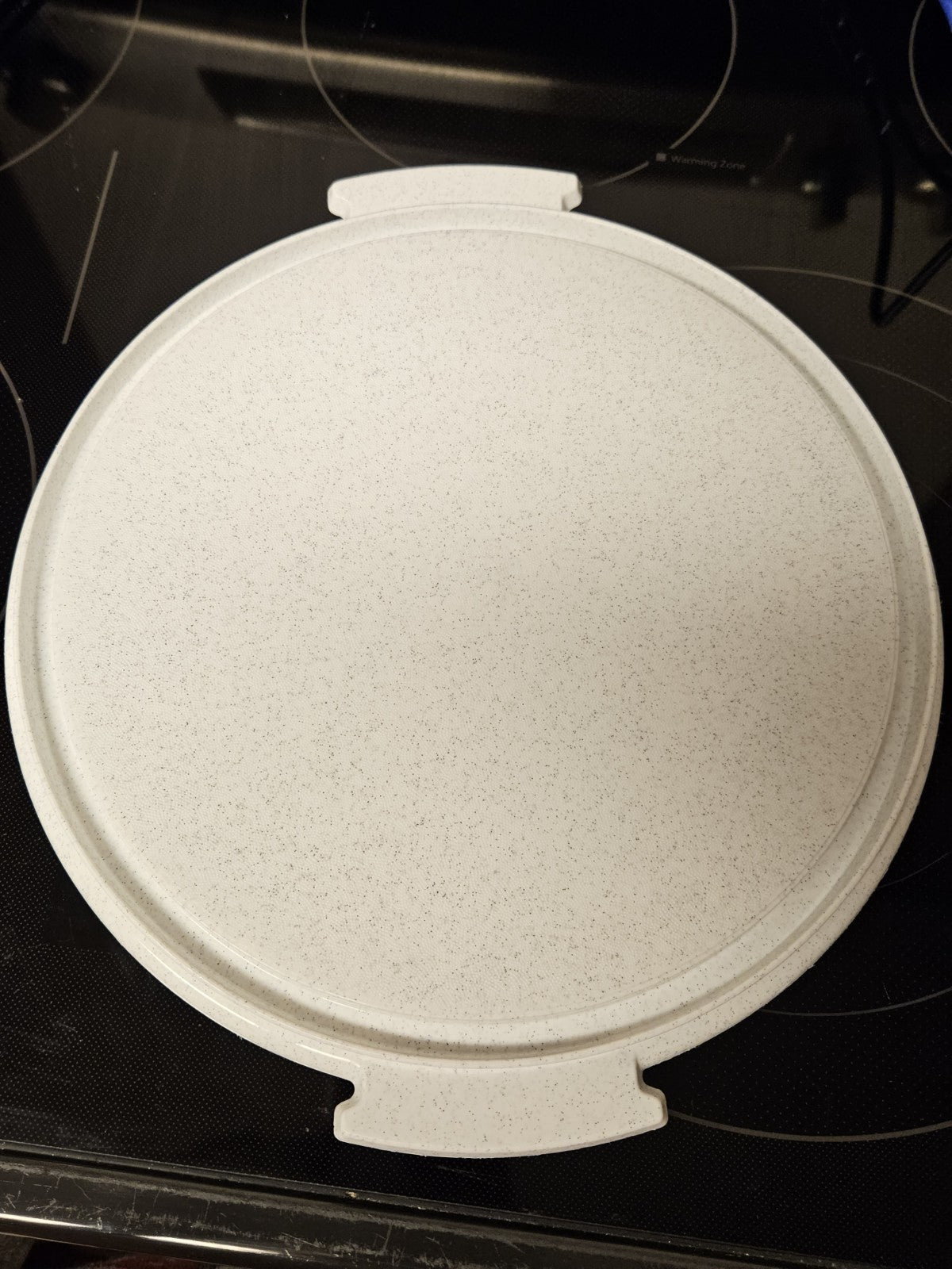 Vintage Tupperware 10" Cake Carrier White Speckled Base 684 Lid 683 Blue Handle