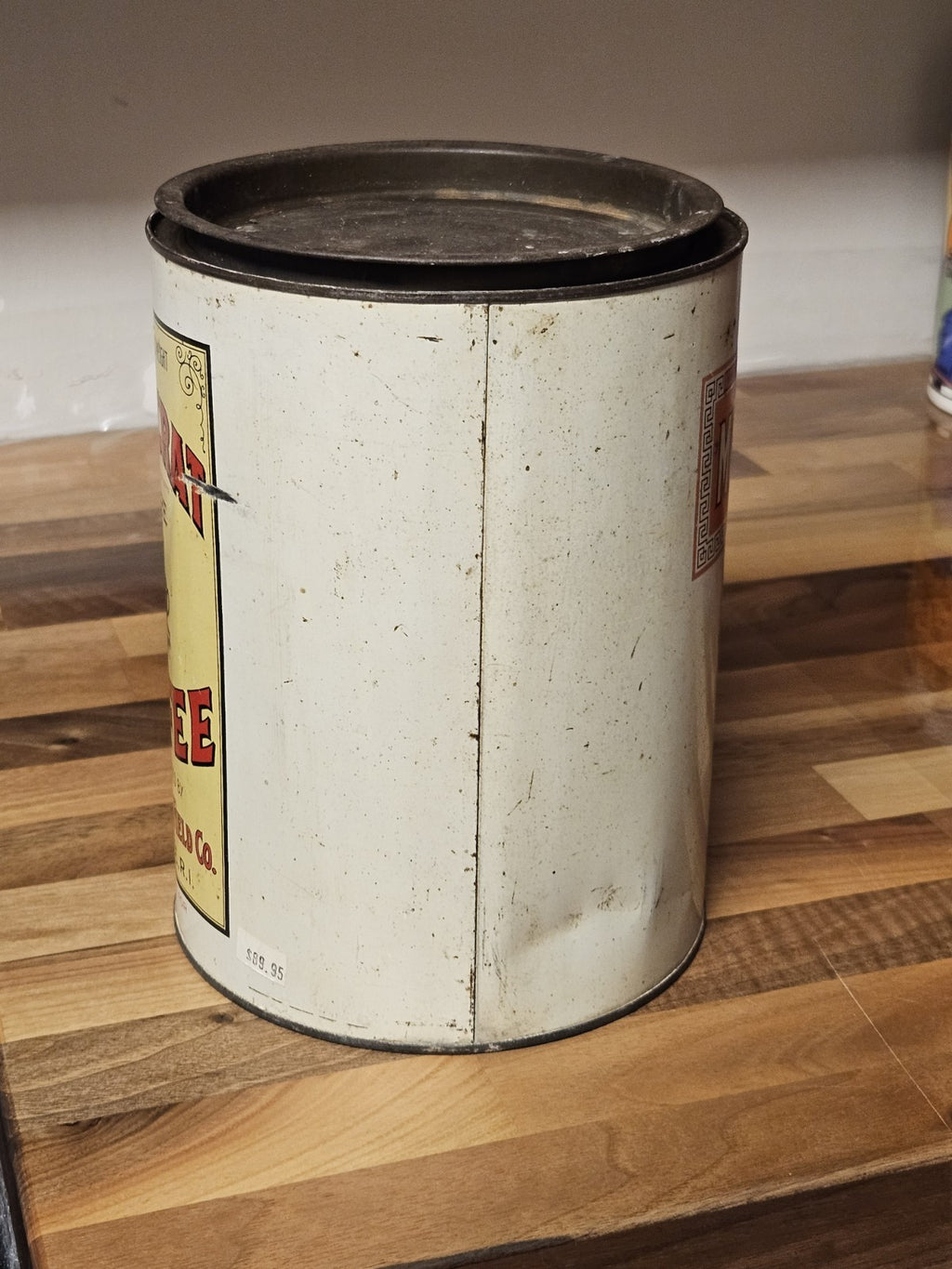 Vintage Brownell & Field Providence RI Autocrat Coffee 3lb Tin W/ Off-Center Lid