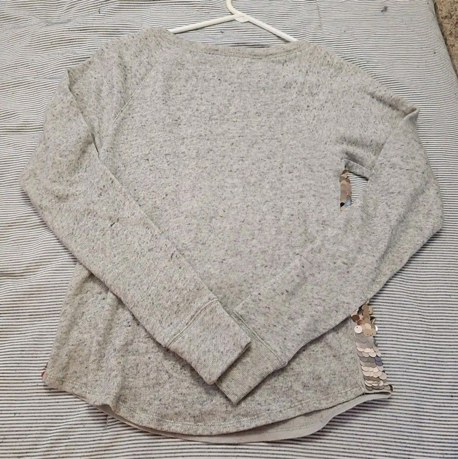Love Express Women's XS Mermaid Gold & Silver Sequin Shirt Long Sleeve Top Gray