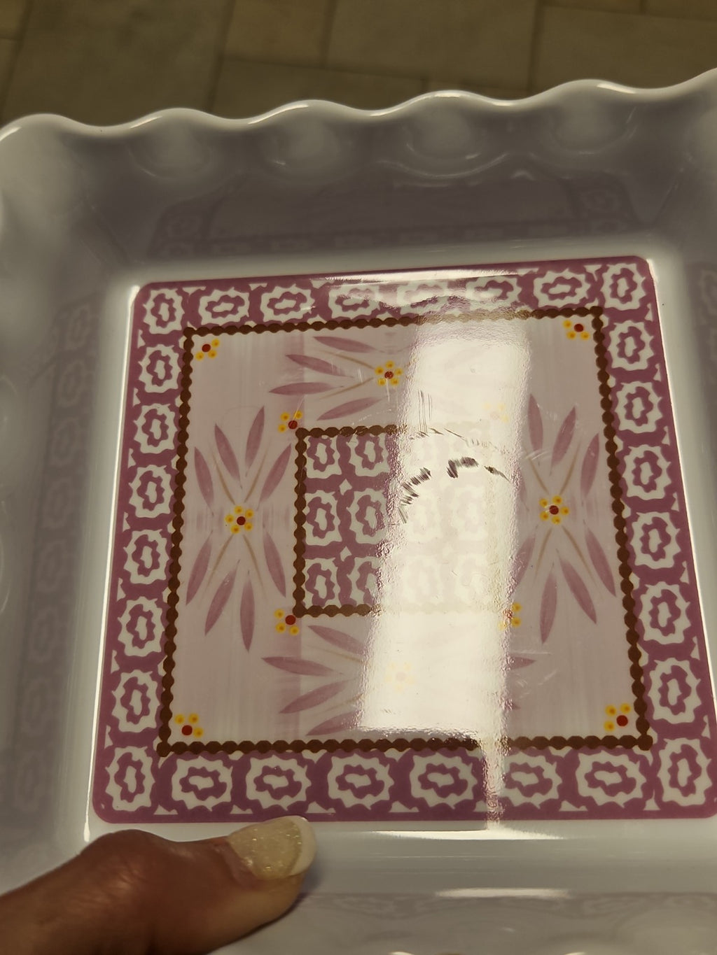 Set of 2 Temptations By Tara Old World Lilac Melamine Square Ruffled Dishes