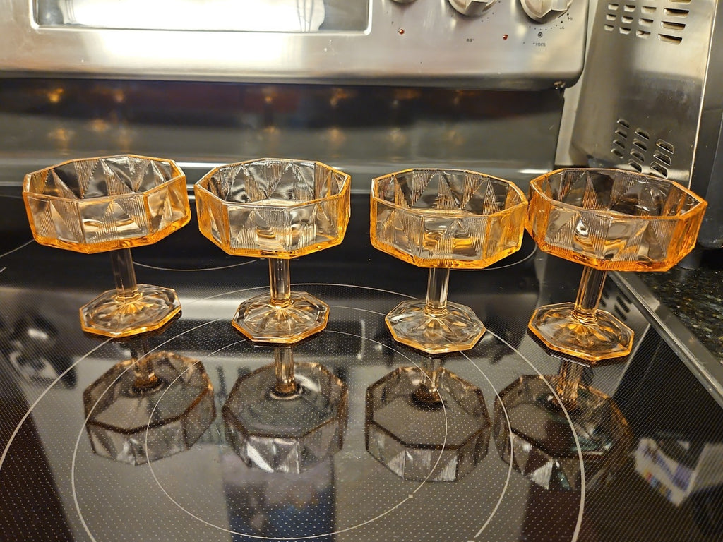 Set of 8 Vintage McKee "Tricia" Pink Depression Glass Art Deco Octagon Coupes