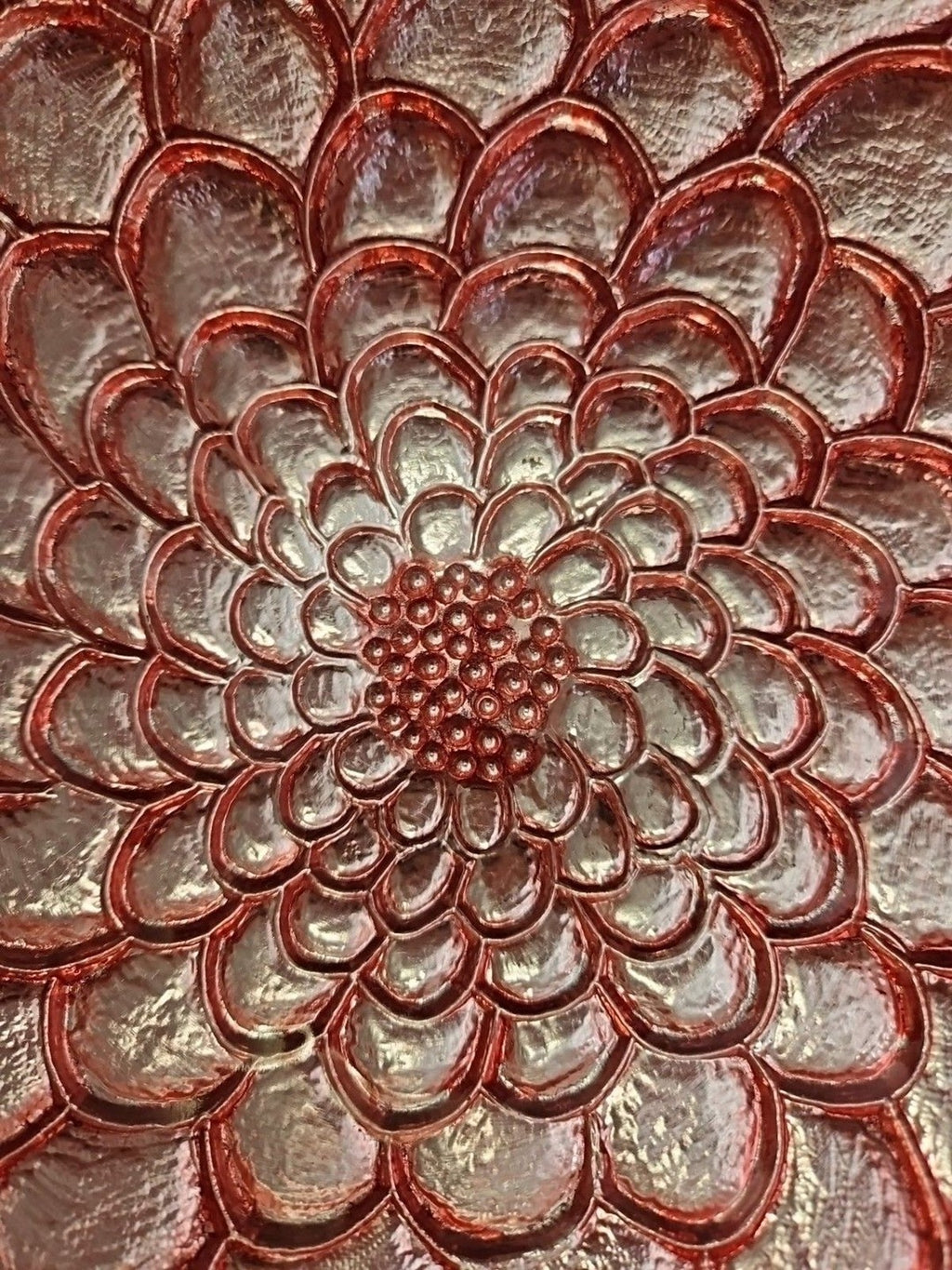 Metallic Pink Floral Design Art Glass Bowl Serving Dish Centerpiece 11.5" x 11.5"