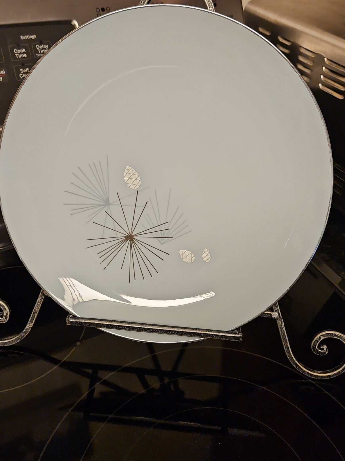 Set Of 8 Vintage MCM Franciscan Silver Pine Dinner Plates 10.5" Platinum Rim
