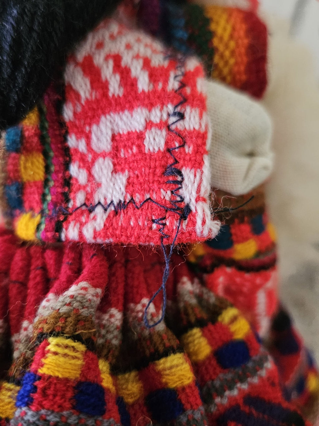 Vintage Peruvian Folk Art Hand Made Cloth Rag Doll 11” With Llama & Baby