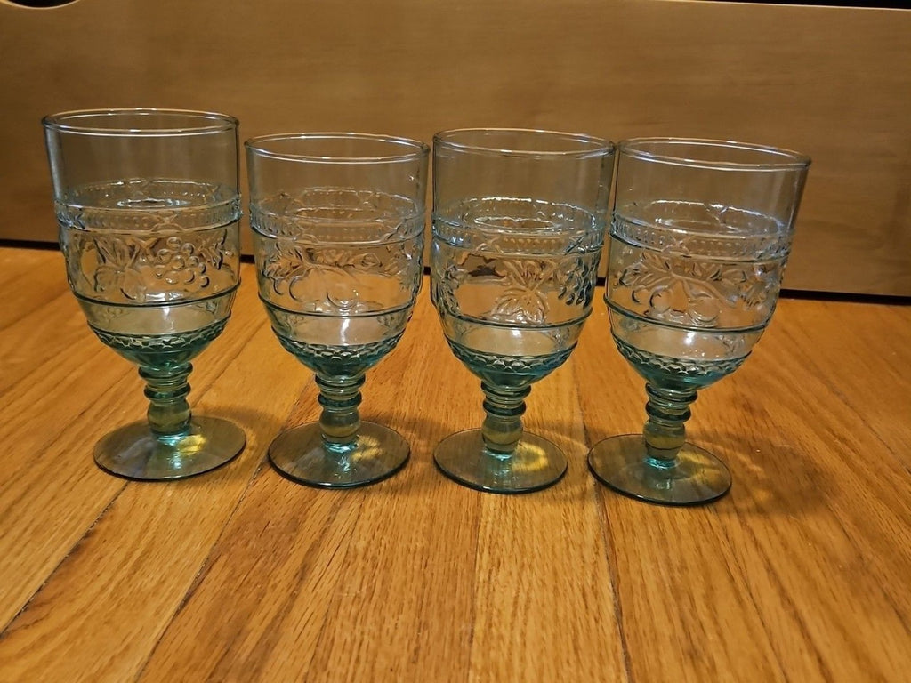 Vintage Mikasa 1960 Embossed Fruit Light Green Glasses Set of Four (4) READ