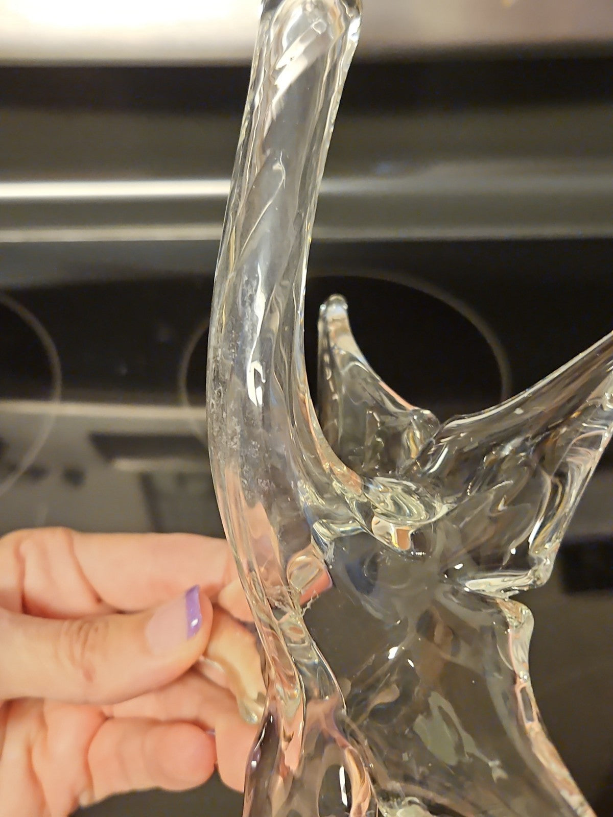 Vintage Pair Of 2 Hamon Glass Hand Blown Glass Lay Down Flower Bud Vases
