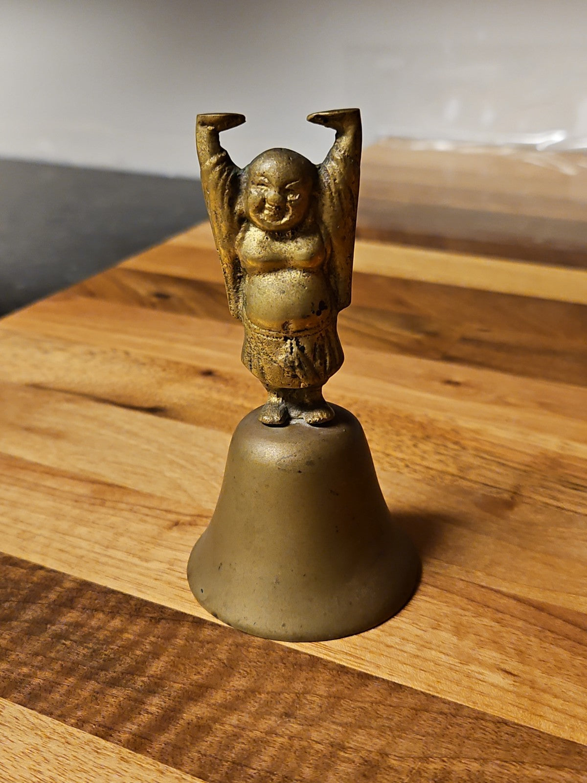 Vintage MCM Brass Laughing Buddha Bell Buddhism Alter Decor 4.5"
