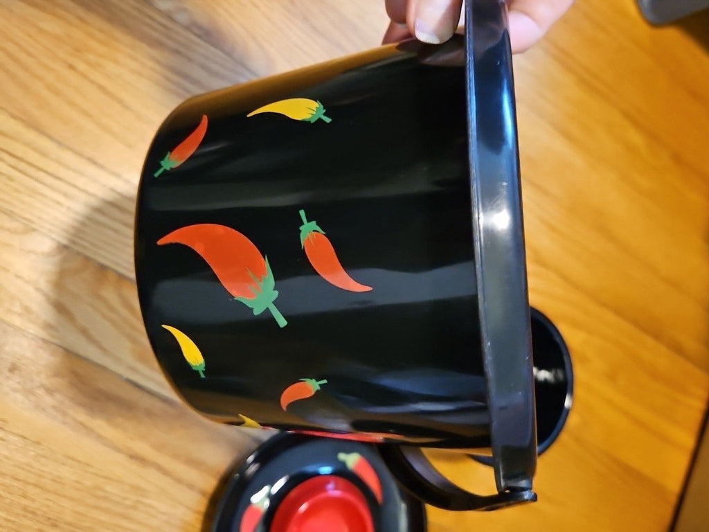 Vintage Y2k Black 4 piece Chip & Dip Serving Set Chili Pepper Design