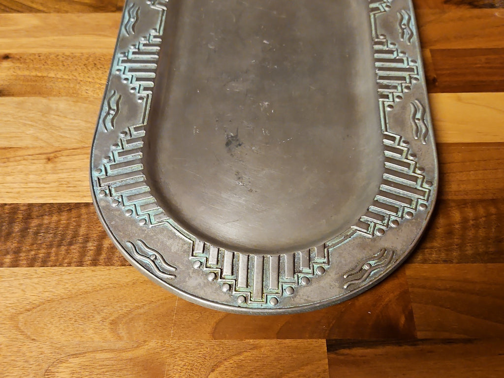Vintage Wilton Armetale Zia Turquoise Southwestern Oval Serving Platter  12”