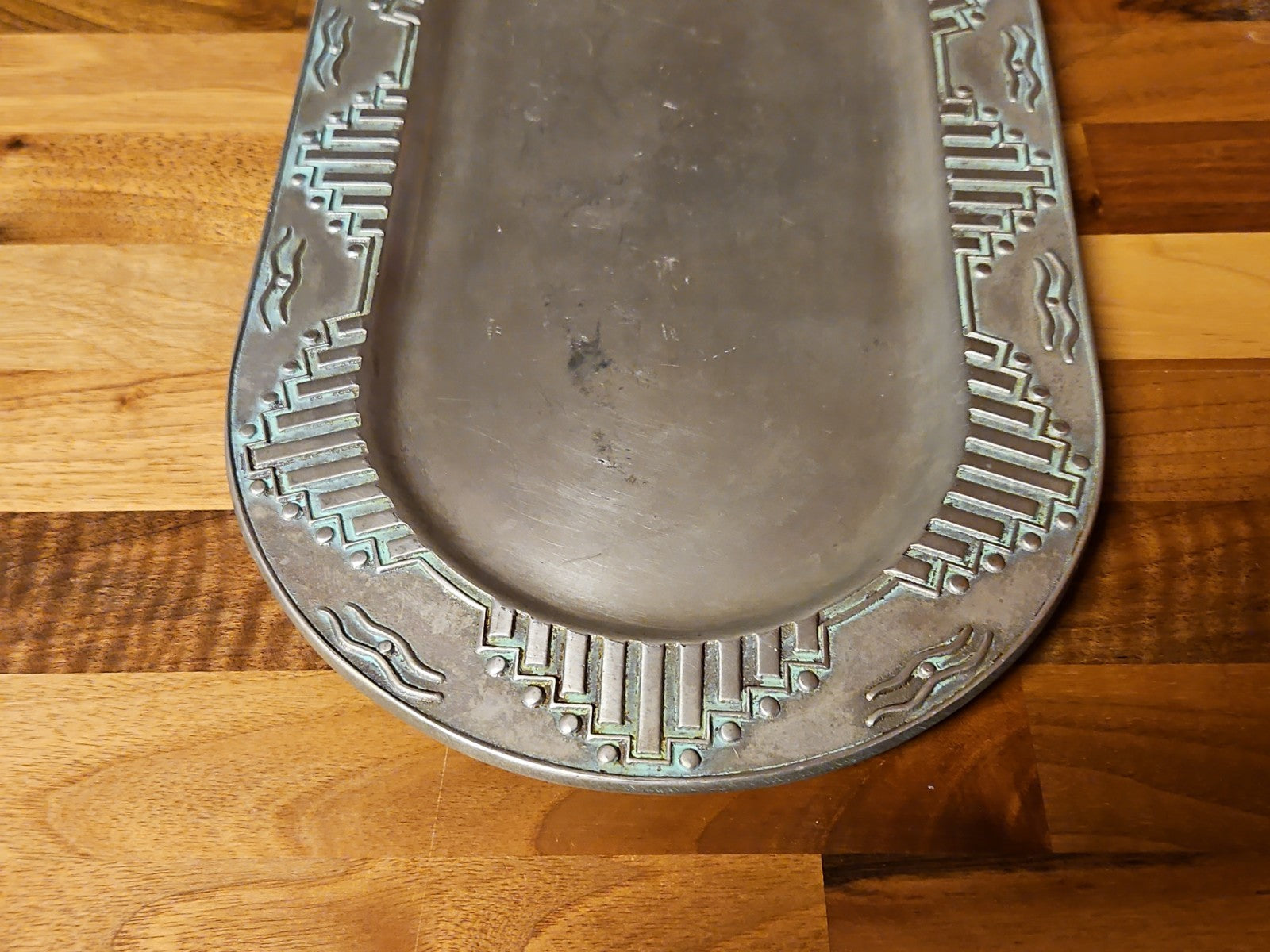 Vintage Wilton Armetale Zia Turquoise Southwestern Oval Serving Platter  12”