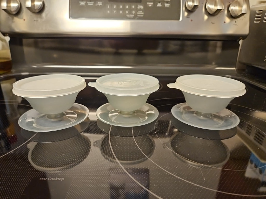 Set Of 3 Vintage Tupperware 754-30 Smoke Grey Pudding Jello Dessert Cups w Lids