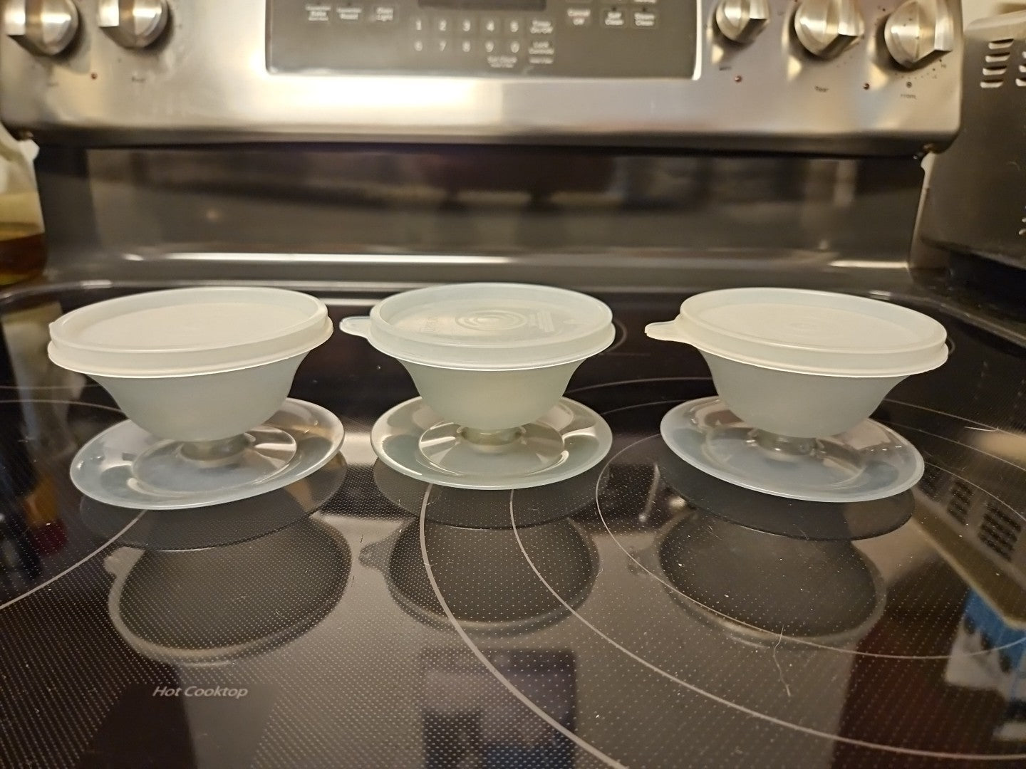 Set Of 3 Vintage Tupperware 754-30 Smoke Grey Pudding Jello Dessert Cups w Lids