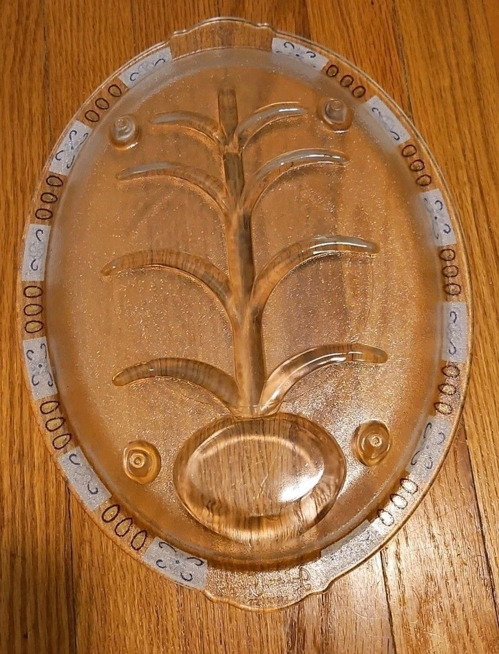Vintage MCM Inland Glass Serving Dish Meat Platter Atomic Sputnik Floral Pattern