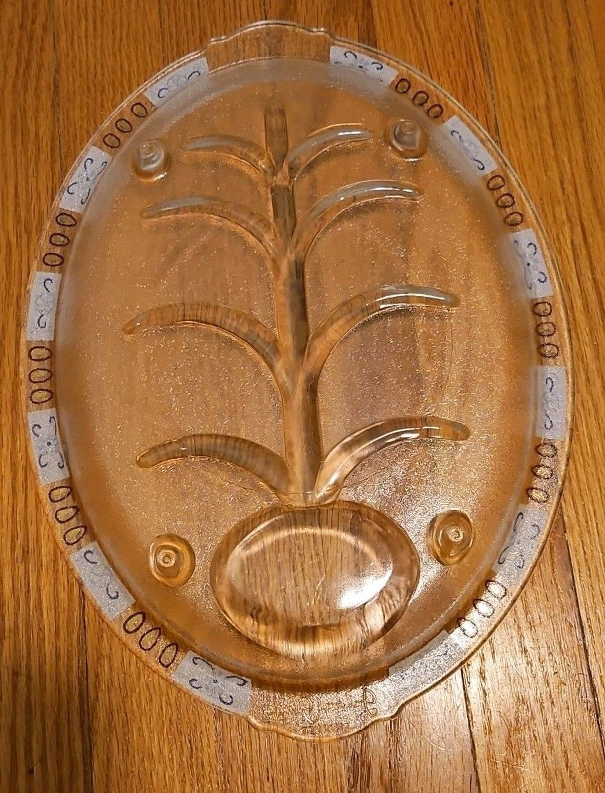 Vintage MCM Inland Glass Serving Dish Meat Platter Atomic Sputnik Floral Pattern