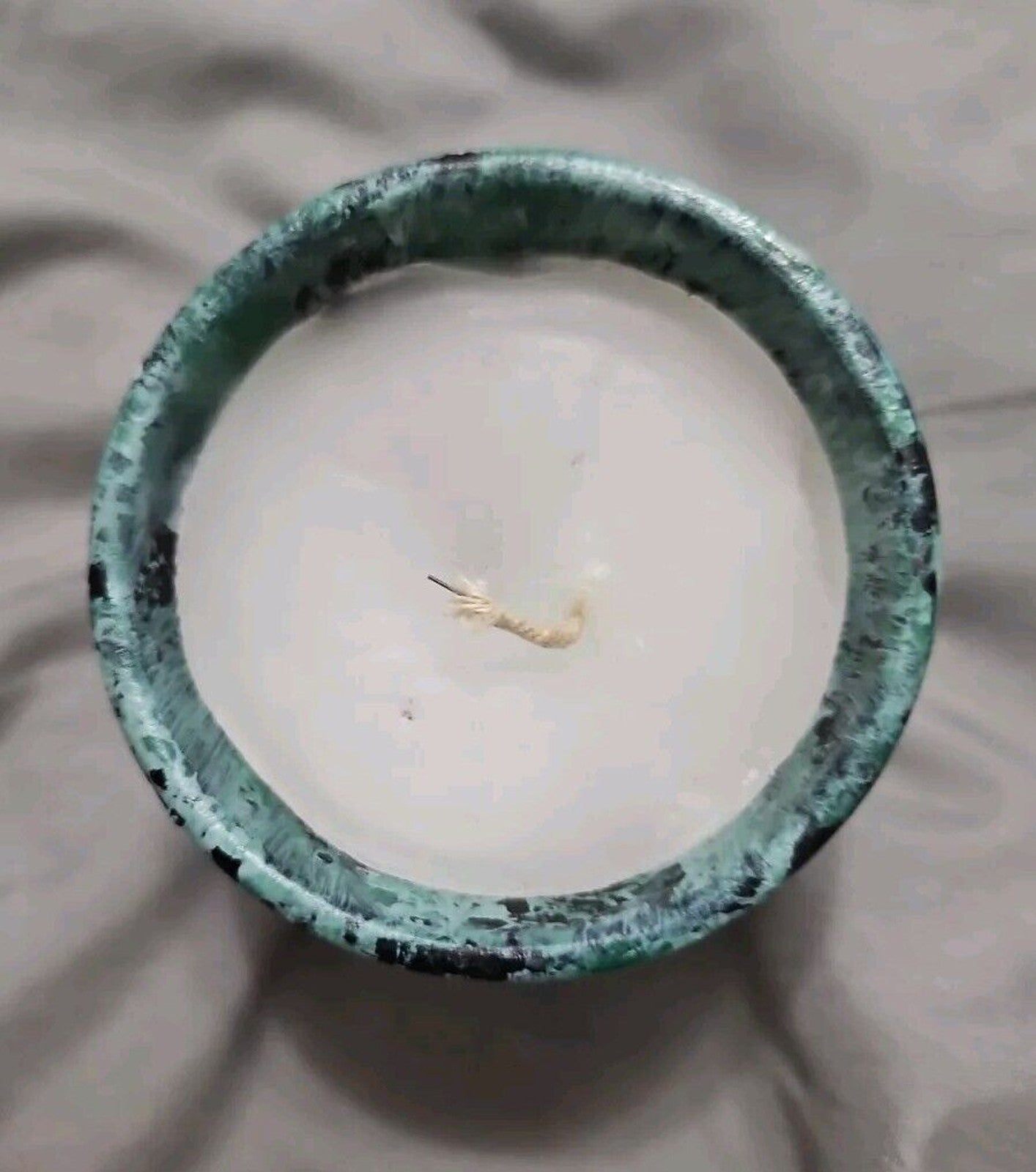 Cute Artistic Decor Candle In Green & Black Wash Clay Pot 3in X 3in