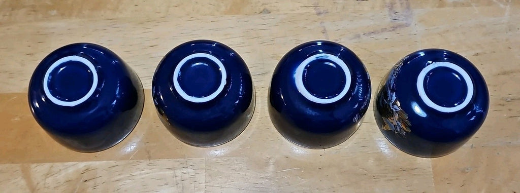 Vintage Japanese Cobalt Blue Tea Set With Gold Peacock Design - Teapot W/ 4 Cups