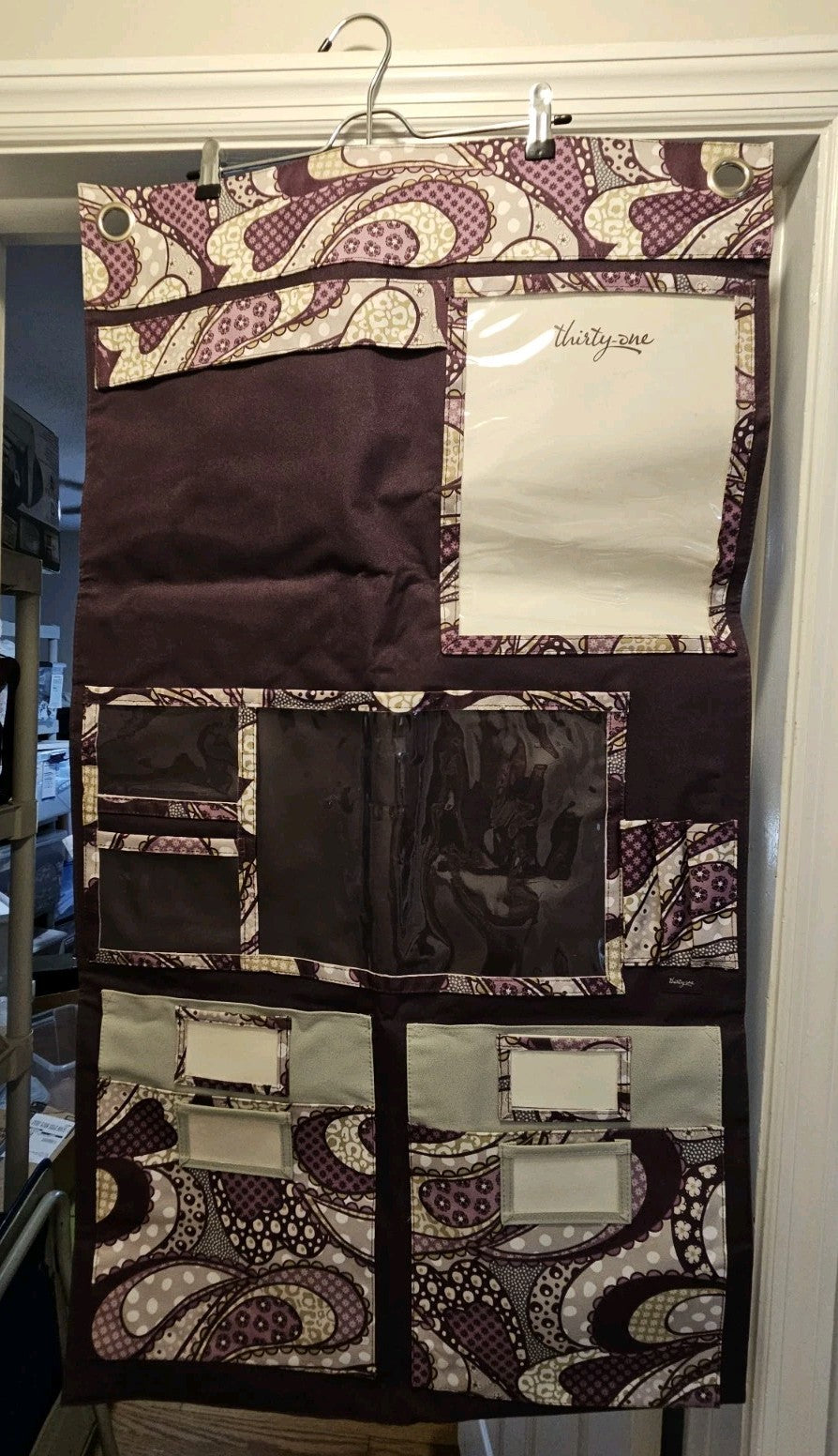 Thirty-One 31 Hang Up Home Organizer Purple Patchwork Paisley 41"x22"