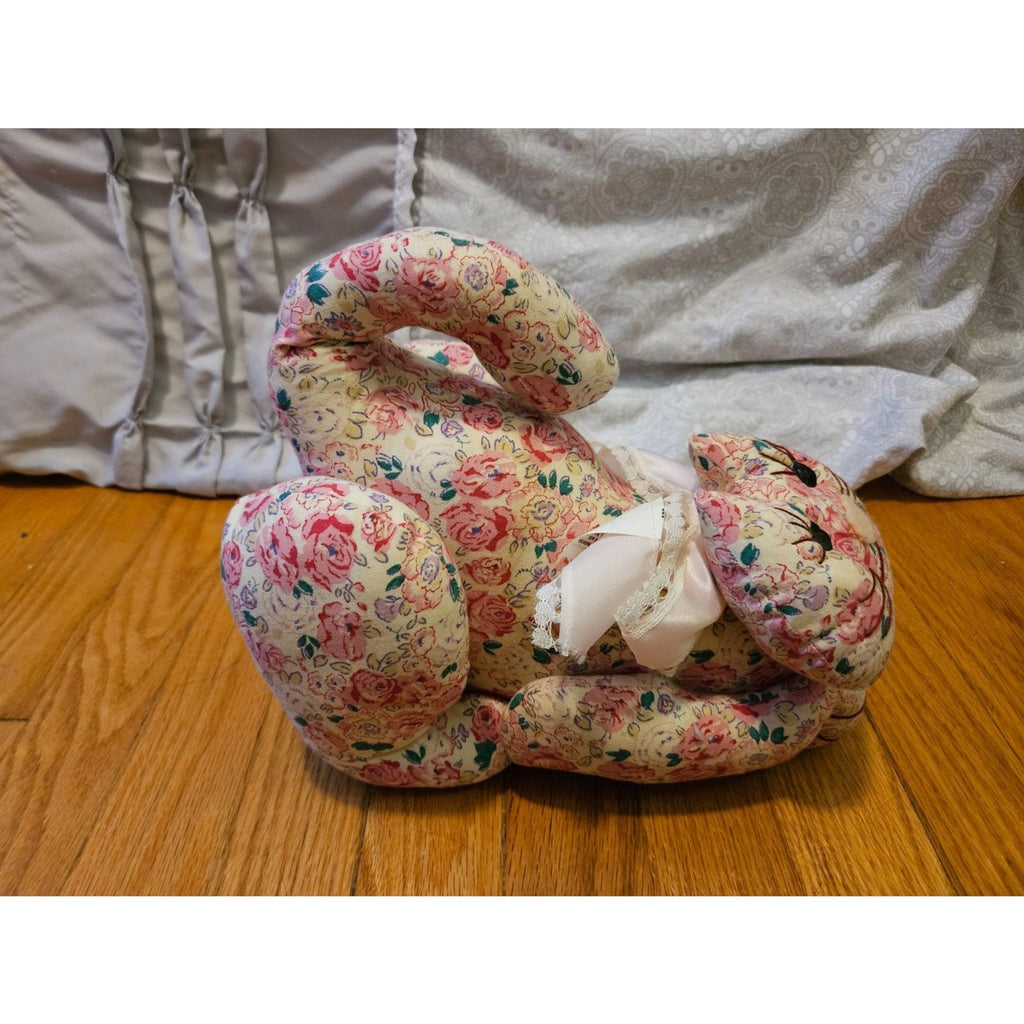 Vintage Style Pink Roses Floral Fabric Cat Door Stopper Ribbon Accent 11"x7"x 9"