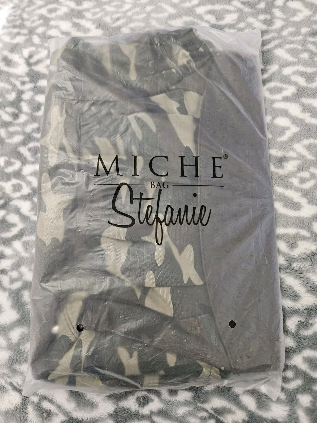 New In Package Miche Stefanie Classic Medium Shell Camo Print Faux Leather Trim