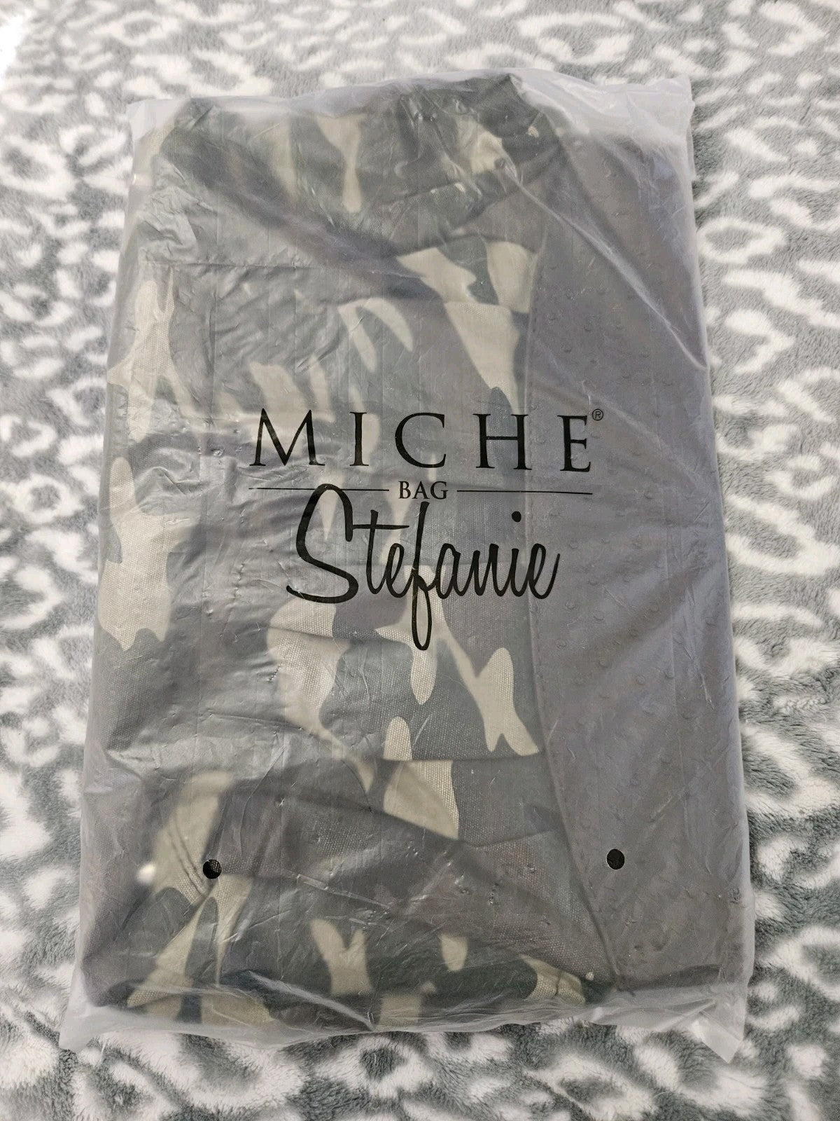 New In Package Miche Stefanie Classic Medium Shell Camo Print Faux Leather Trim