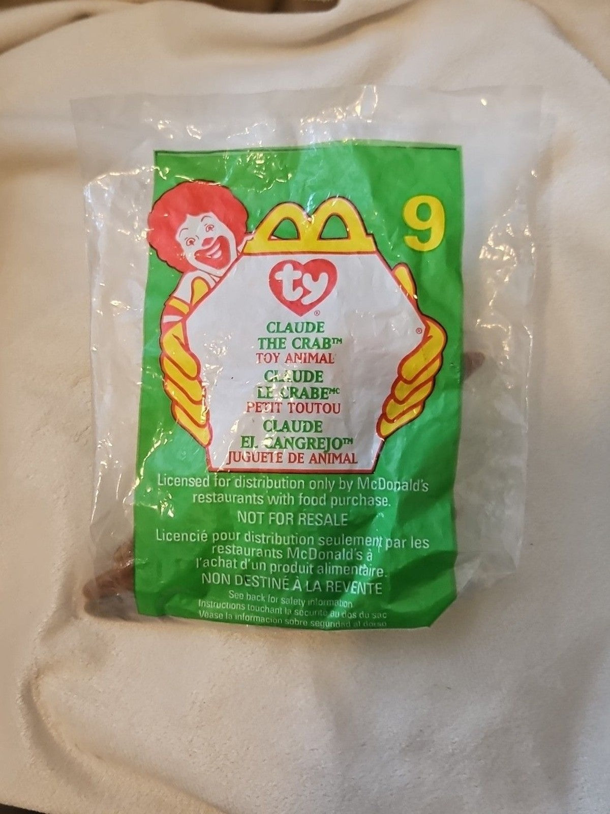 Vintage McDonalds 1993 1999 Ty Teenie Beanie Baby Claude the Crab ERRORS