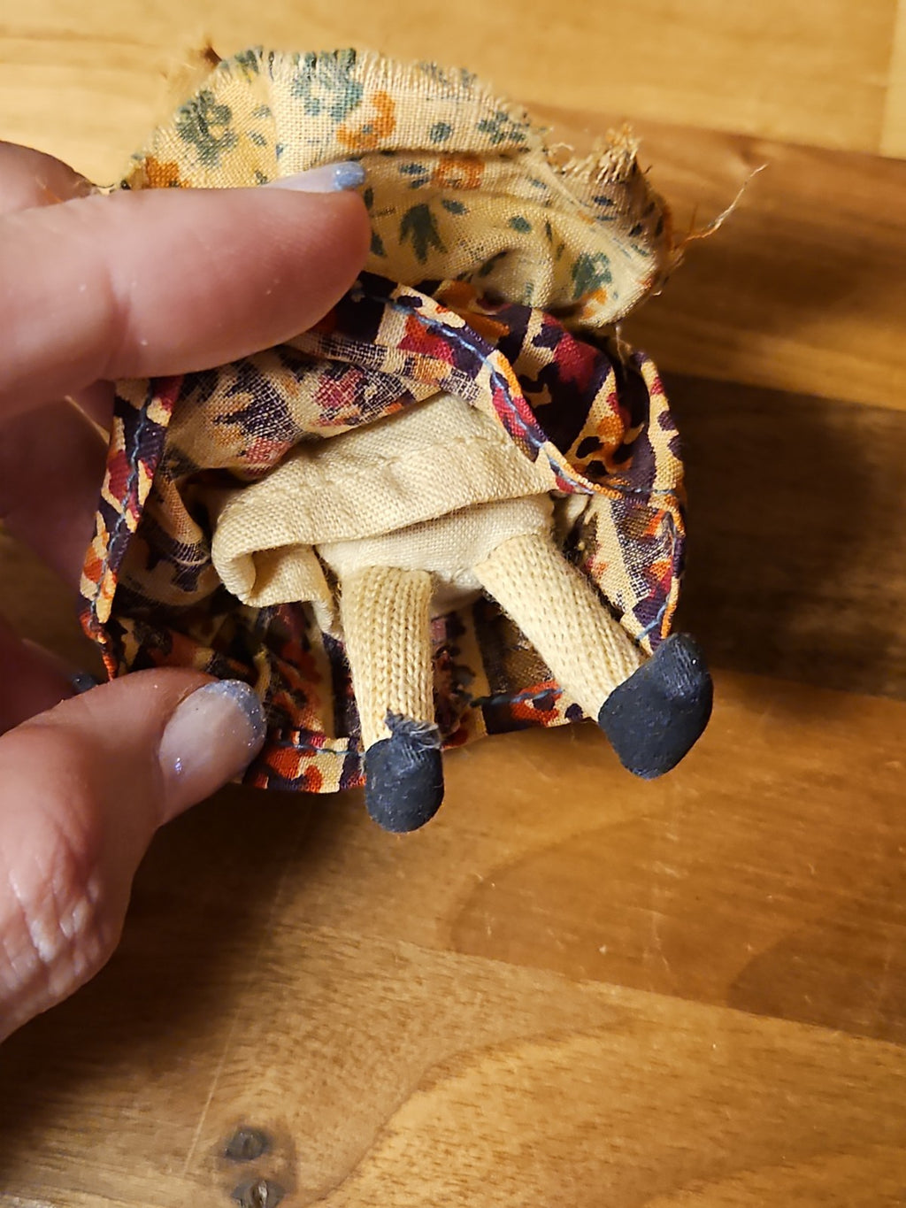 Vintage 1940s Polish Rag Doll Painted Face Russian Babushka Folk Art 4.25"