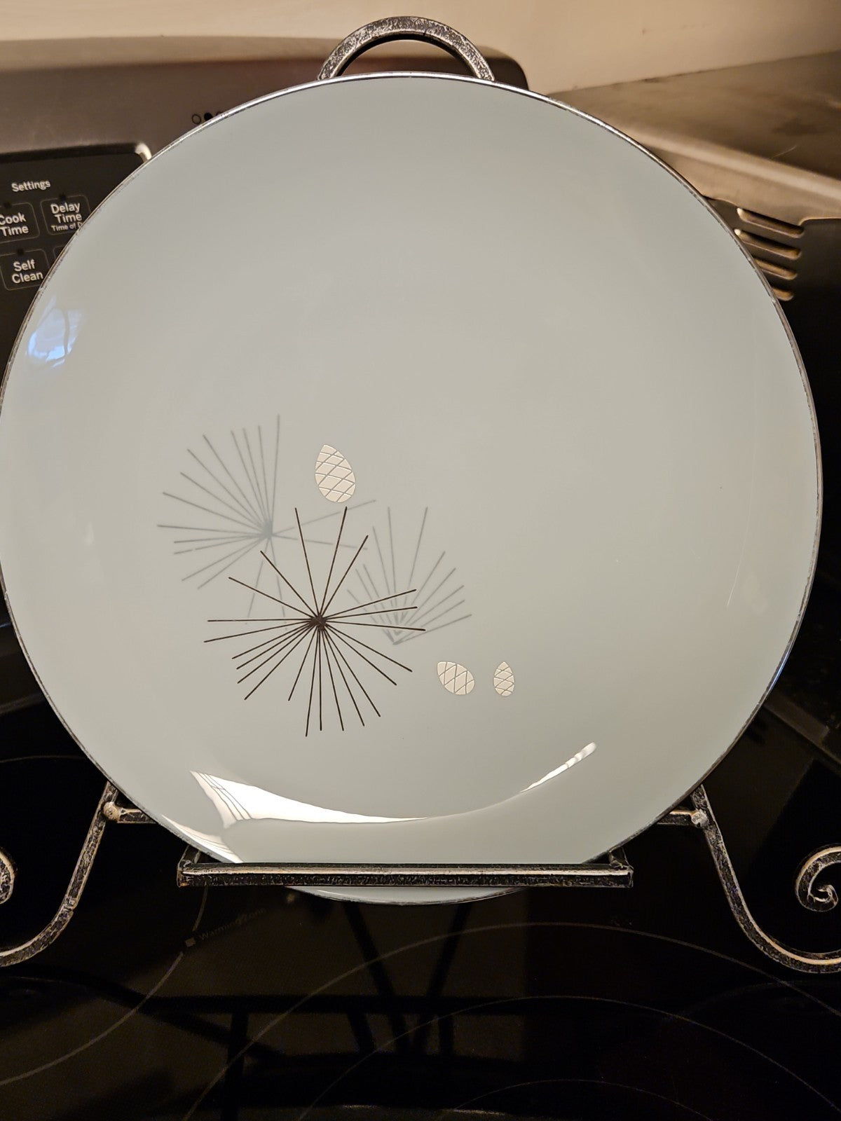 Set Of 8 Vintage MCM Franciscan Silver Pine Dinner Plates 10.5" Platinum Rim