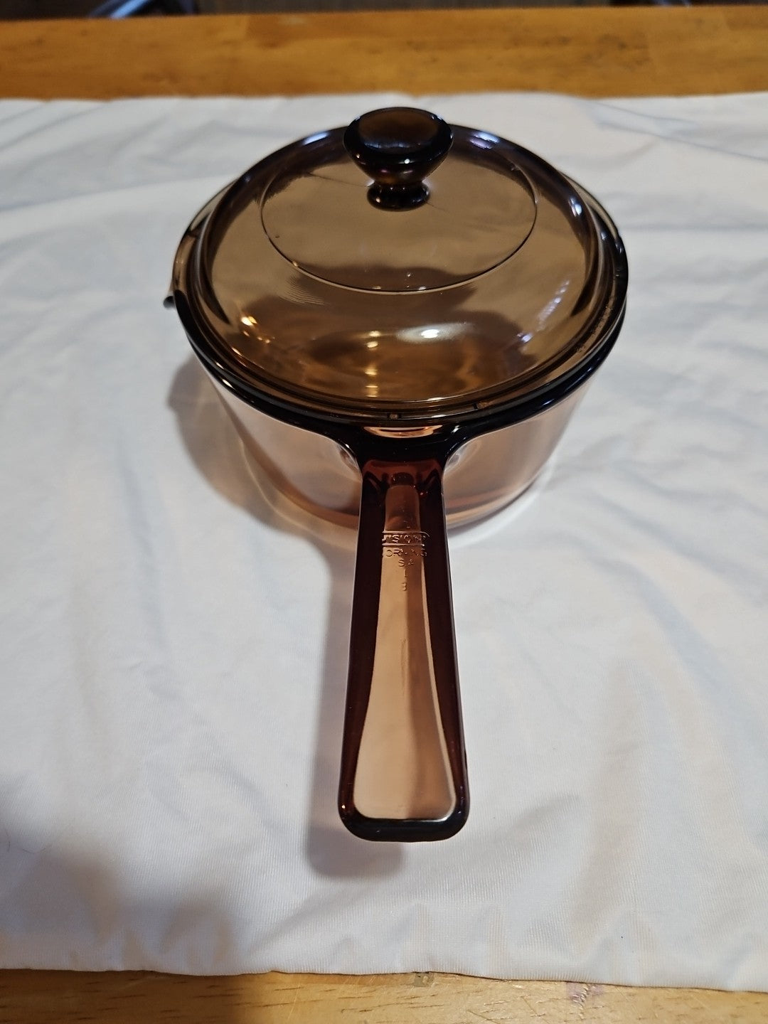 Vintage CorningWare Vision 1 L Amber Saucepan Pot w/ Spout & Pyrex V-1-C Lid