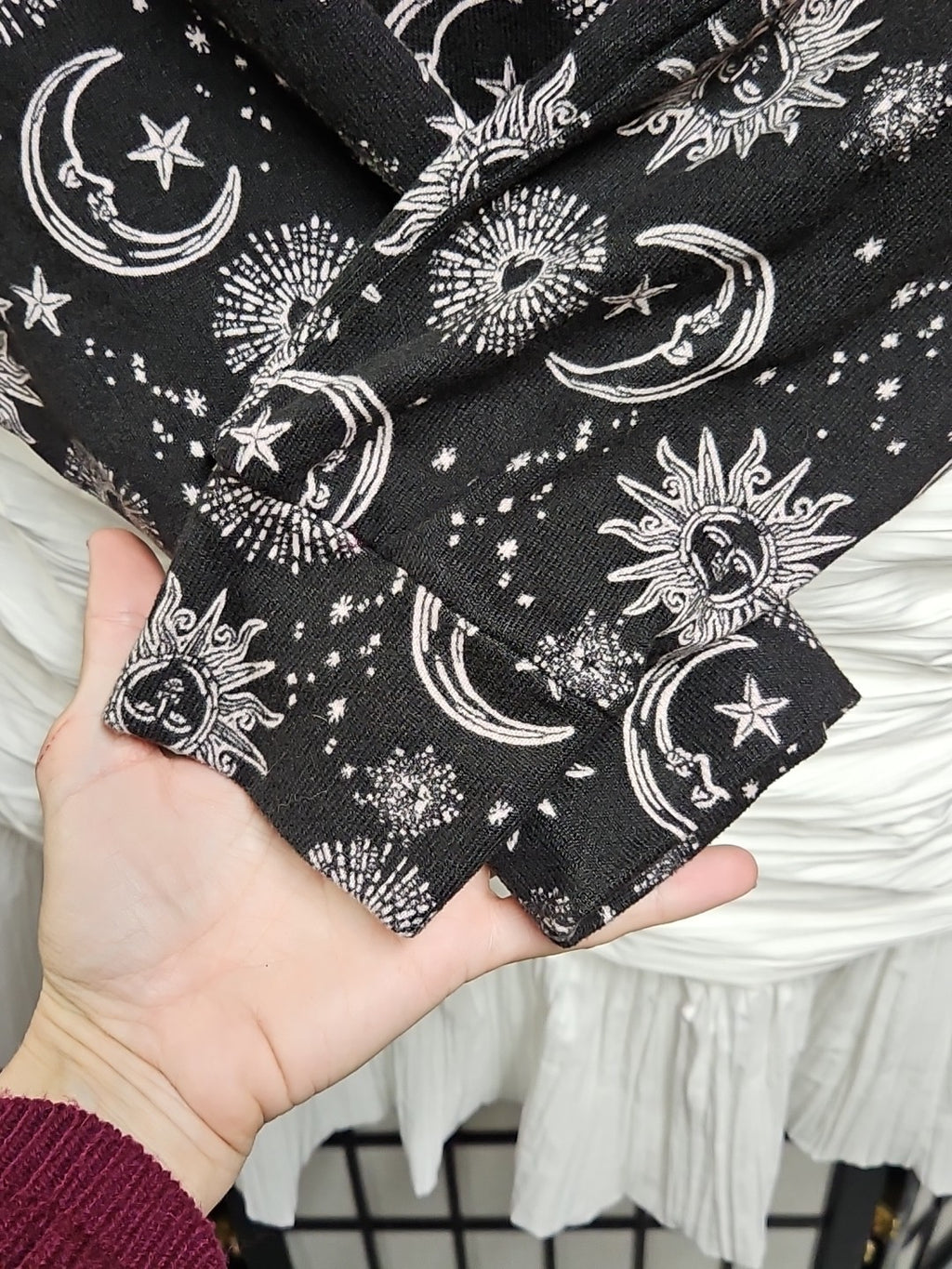 Midnight Bakery Women's Celestial Sun Moon & Stars Hacci Hoodie Size Small Black