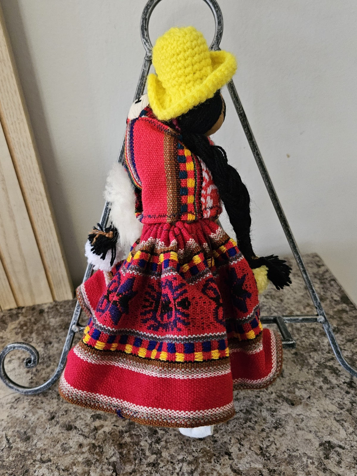 Vintage Peruvian Folk Art Hand Made Cloth Rag Doll 11” With Llama & Baby