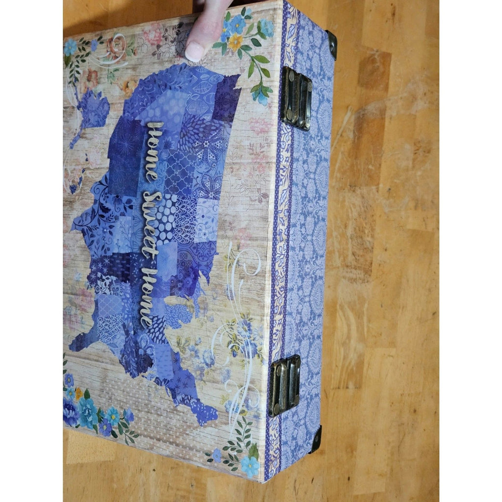 Rustic Shabby Chic Lavender "Home Sweet Home" Storage Trunk Box 15.5"x10"x4.5"