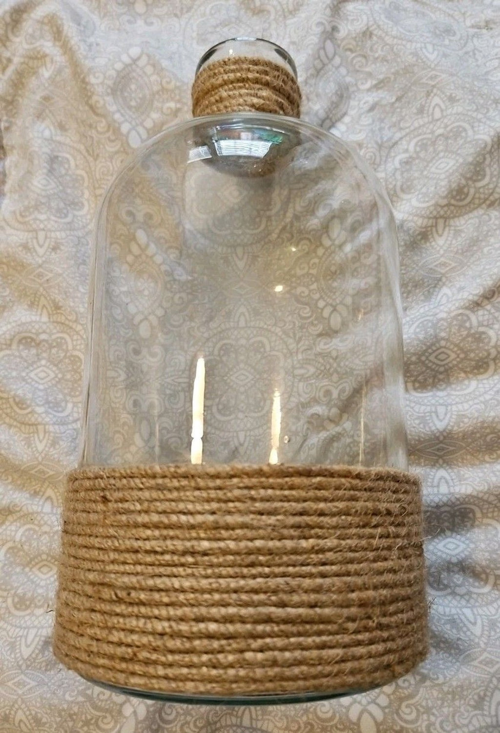 Rustic Country Chic Burlap & Lace Glass Bottle & 2 Mason Jar Decor Set