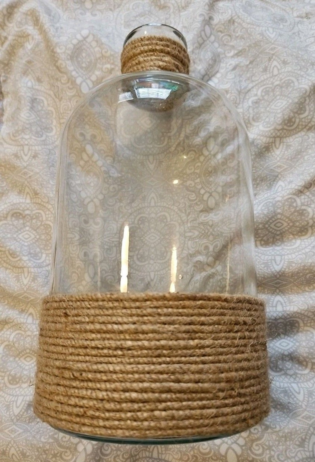 Rustic Country Chic Burlap & Lace Glass Bottle & 2 Mason Jar Decor Set