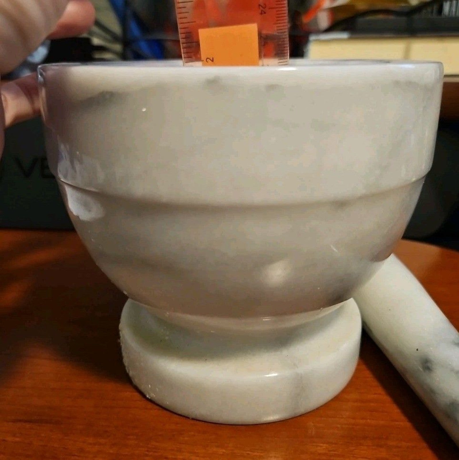 Elegant Vintage 90's White & Grey Marble Mortar & Pestle 5" X 4.25"
