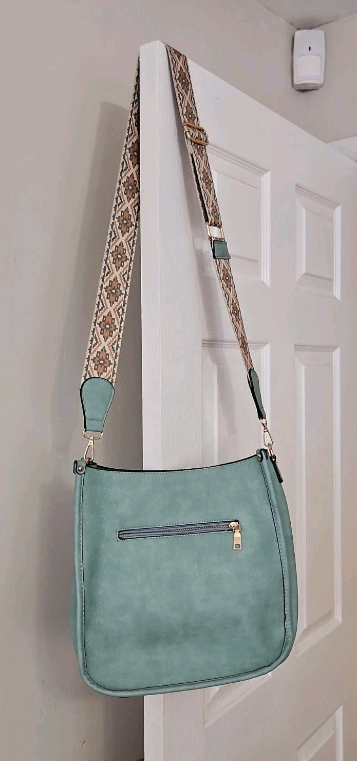 Jen & Co. Chloe Crossbody Shoulder Bag, Vegan Leather Teal Southwest Print Strap