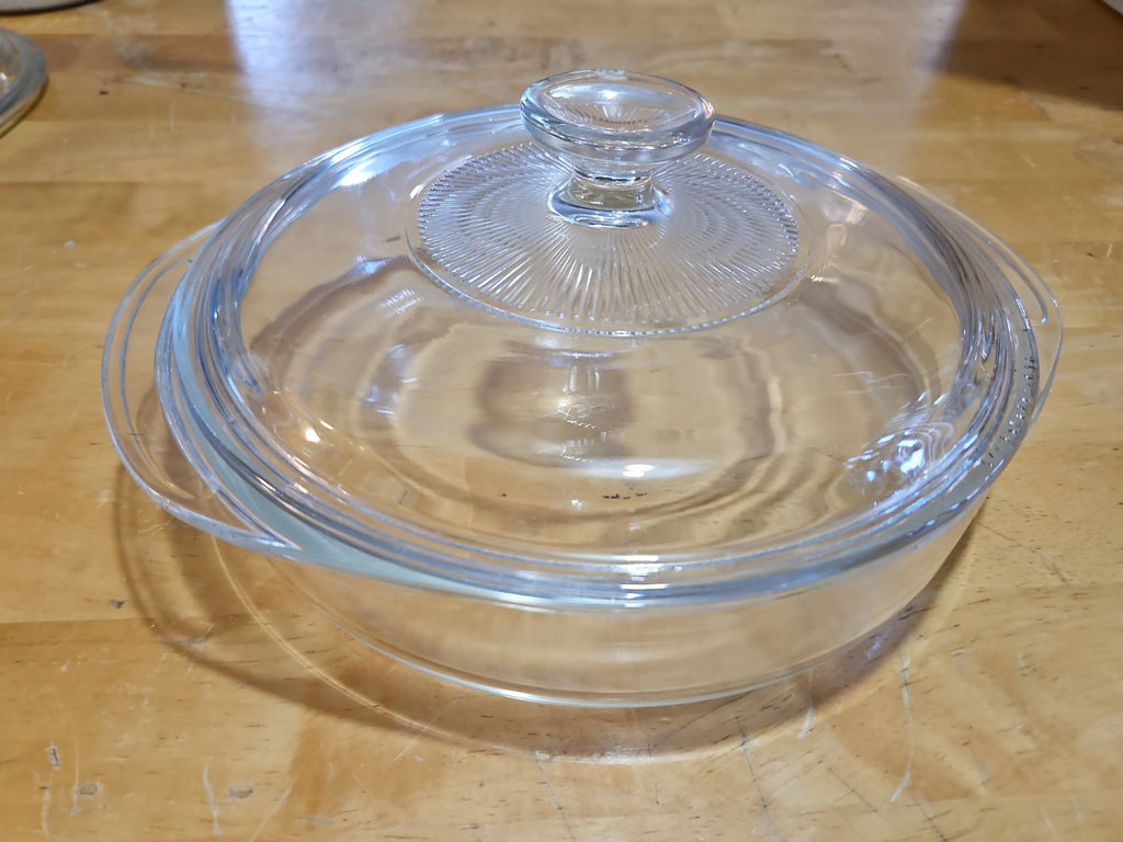 Vintage Pyrex Clear 8.5” Deep Dish Casserole Baking Dish #221 W Lid #G-1-C