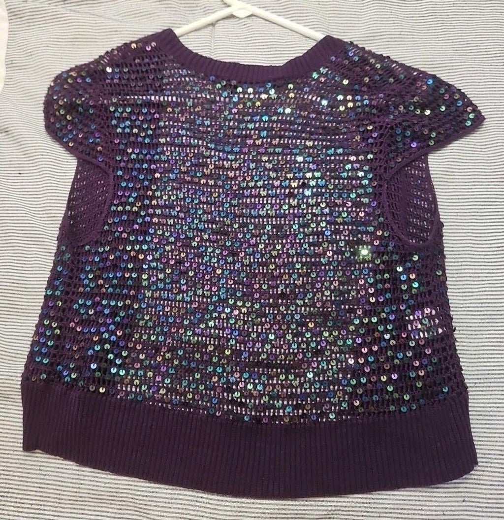 BCBGMAXAZRIA Women's 100% Silk Purple Knit Shrug With Blue Sequins Size M