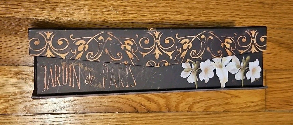 Elegant Storage Box Black Jardin De Paris With White Lilies apprx 10.5x3.75x2.75