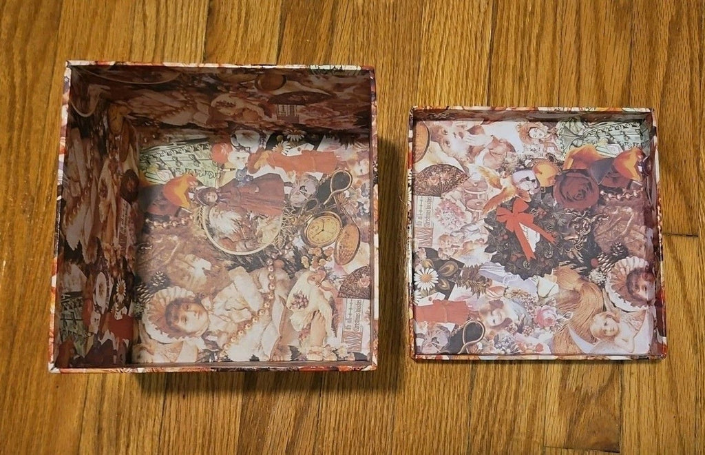 Elegant Storage Box Pink & Red Victorian Cherub Roses Pearls Theme 7" X 7" X 5"