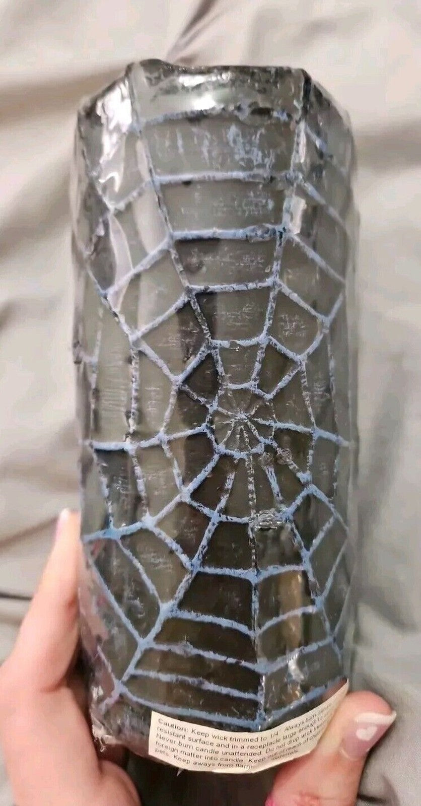NEW Black & Blue Halloween 3D Raised Spider Web Pillar Candle 6in X 3in
