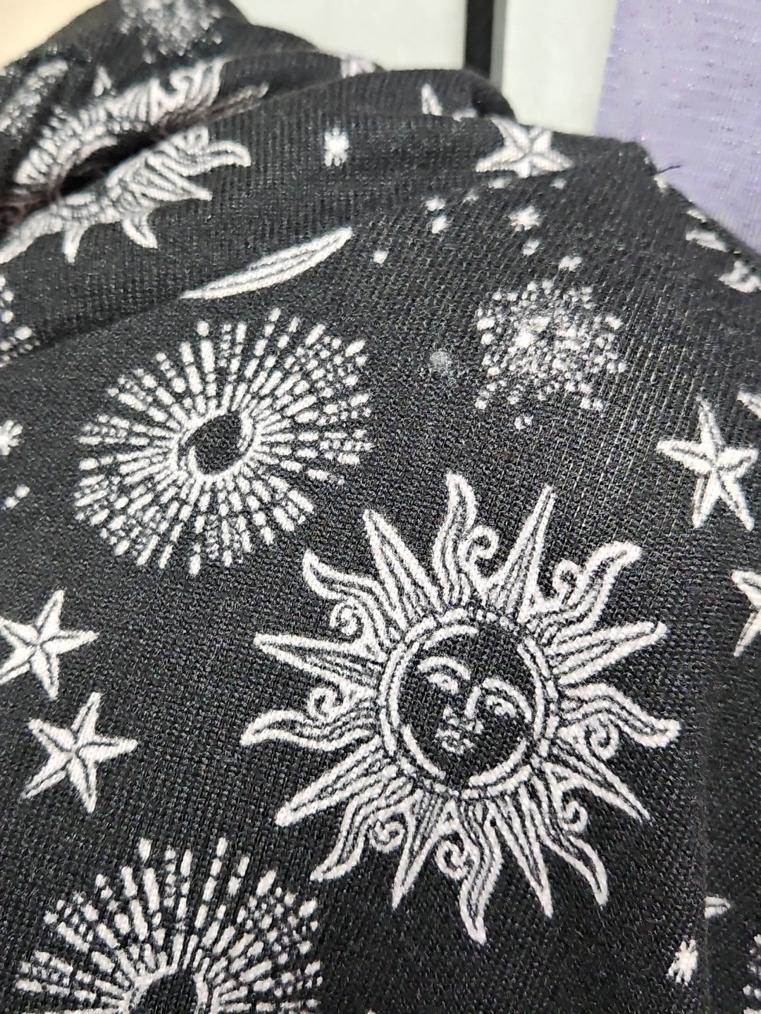 Midnight Bakery Women's Celestial Sun Moon & Stars Hacci Hoodie Size Small Black