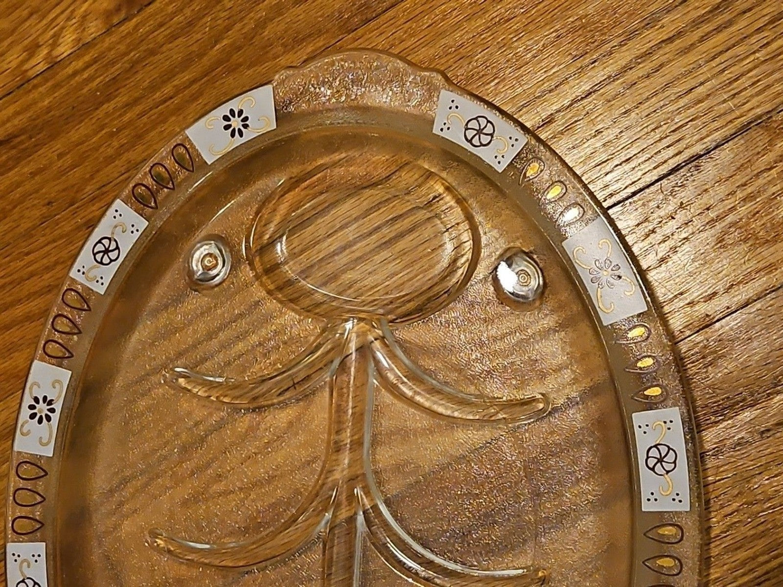 Vintage MCM Inland Glass Serving Dish Meat Platter Atomic Sputnik Floral Pattern