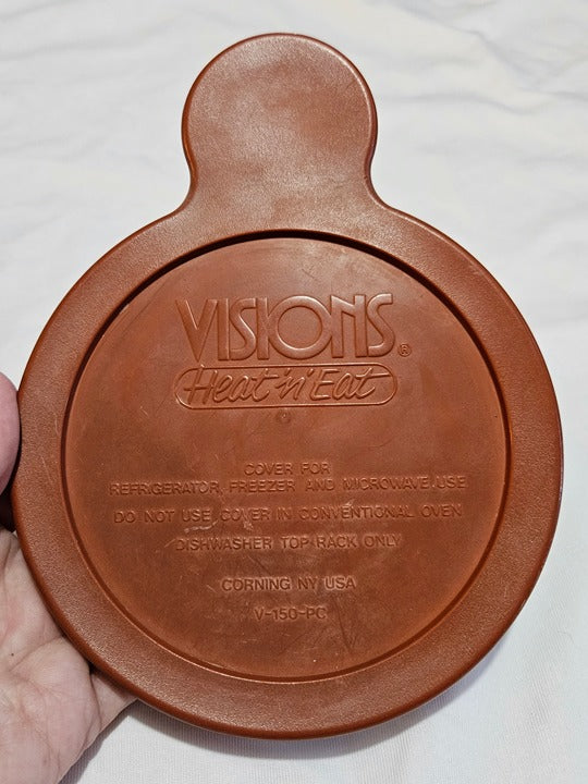 CorningWare Vision Amber Heat N Serve Grab It Bowl V-150-B w/ Red Lid