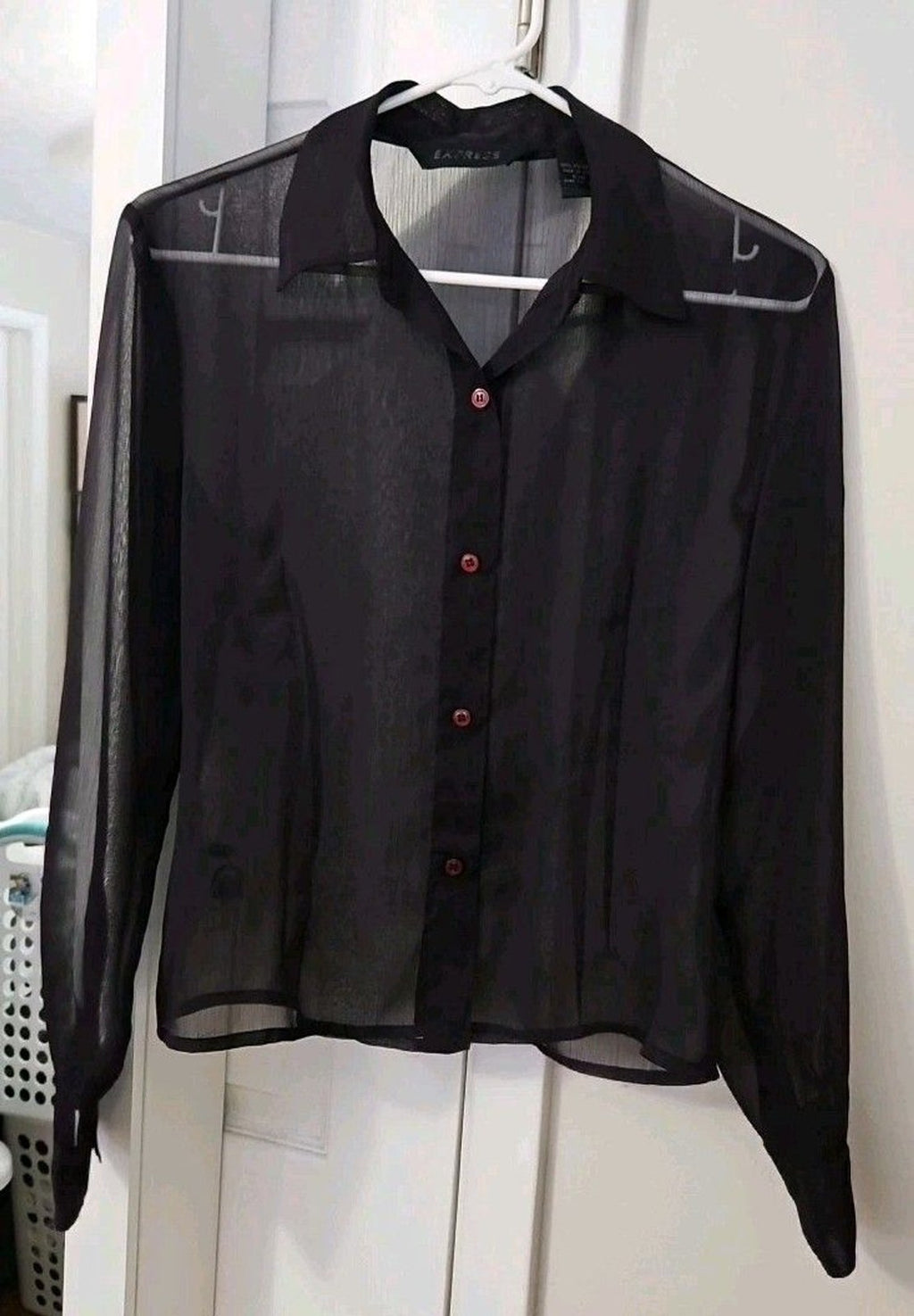 Vintage Express Women’s Sheer Plum Purple Button Up Long Sleeve Shirt Size 5/6